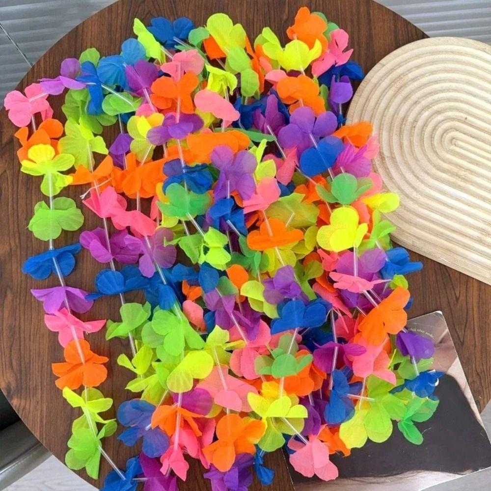10Pcs Colorful Fluorescent Hawaiian Leis Vibrant Faux Flower Garland Necklace  Summer Pool Party