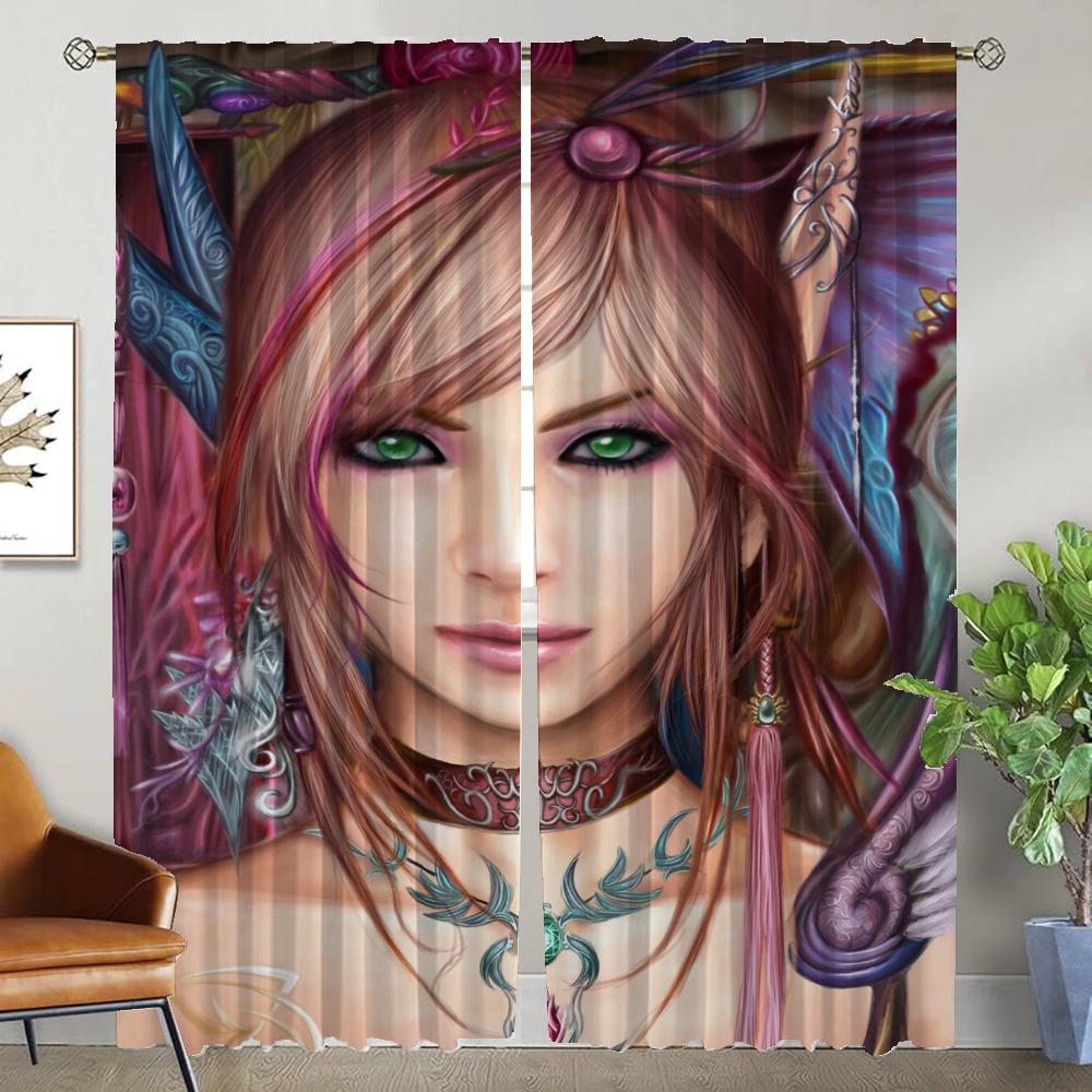 

Тюль с изображением эльфа для спальни, занавески для окна детской комнаты, украшение на Хэллоуин, занавески для домашнего интерьера, 2 шт., перегородка W50xH70cmx2pcs-CL