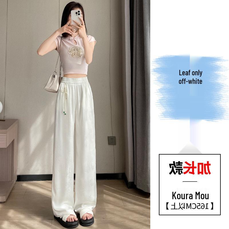 Dámské letní žakárové saténové ledově hedvábné kalhoty se širokými nohavicemi