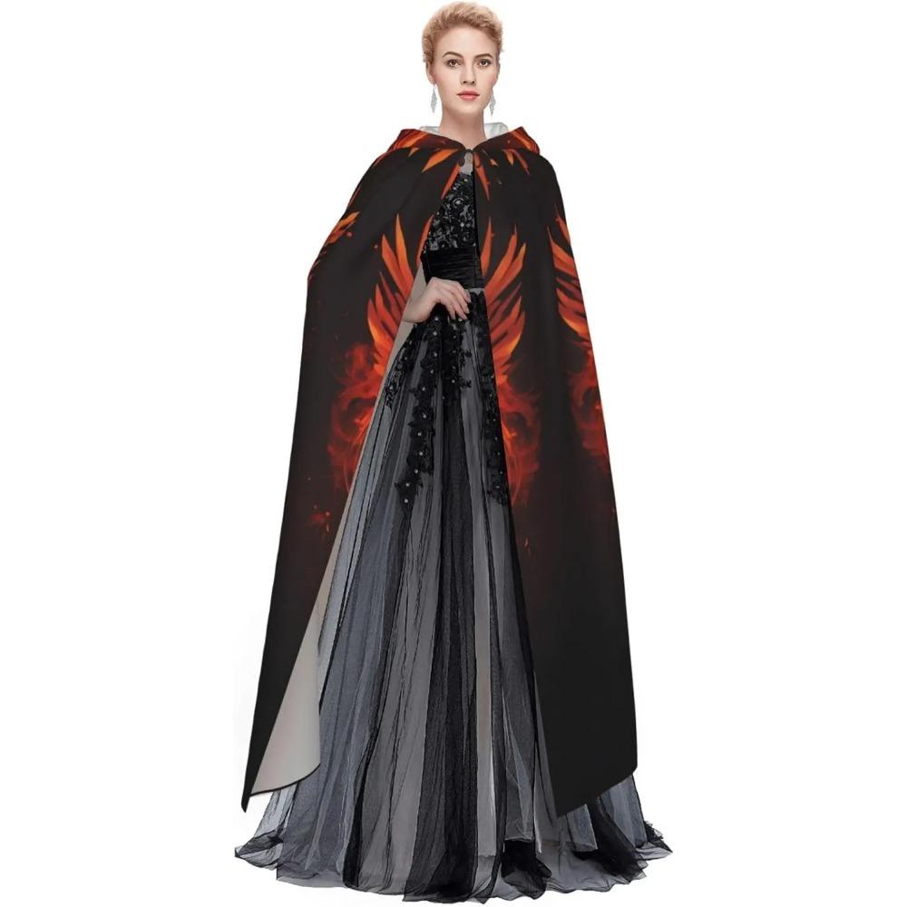 Orange Red Phoenix Printing Halloween Adult Hooded Cloak for Party Decoration and Costumes