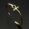 Antikes ägyptisches Ankh Kreuz Schlüssel des Lebens Symbol Offener Armreif für Damen Herren Edelstahl Ägypten Verstellbares Armband Schmuck