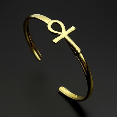 Ancient Egyptian Ankh Cross Key of Life Symbol Open Cuff Bangle for Women Men Stainless Steel Egypt Adjustable Bracelet Jewelry
