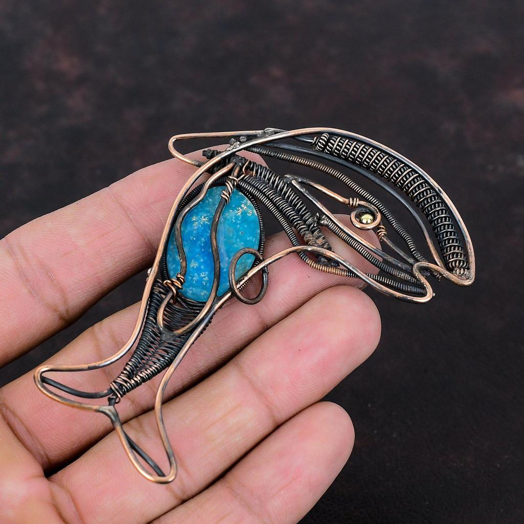 Smithsonite Pendant Copper Wire Wrapped Gemstone Pendant Copper Jewelry Awesome Fish Pendant Handmade Pendant Designer Jewelry Gift For Her