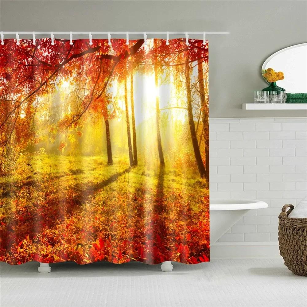 Plant Leaves Bathroom Shower Curtains Waterproof Hooks Hanging Curtain Bath Screen Decor Flowers Tree Print Shower Curtain.
