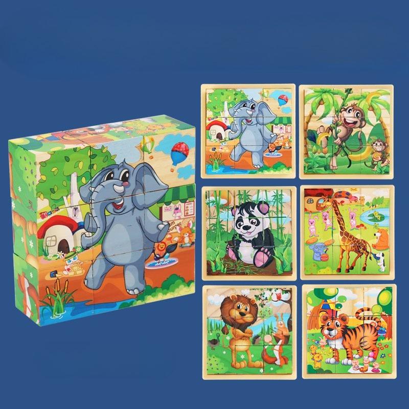 3D Wooden Puzzle – Educational Flip & Build Blocks for Kindergarten Kids
