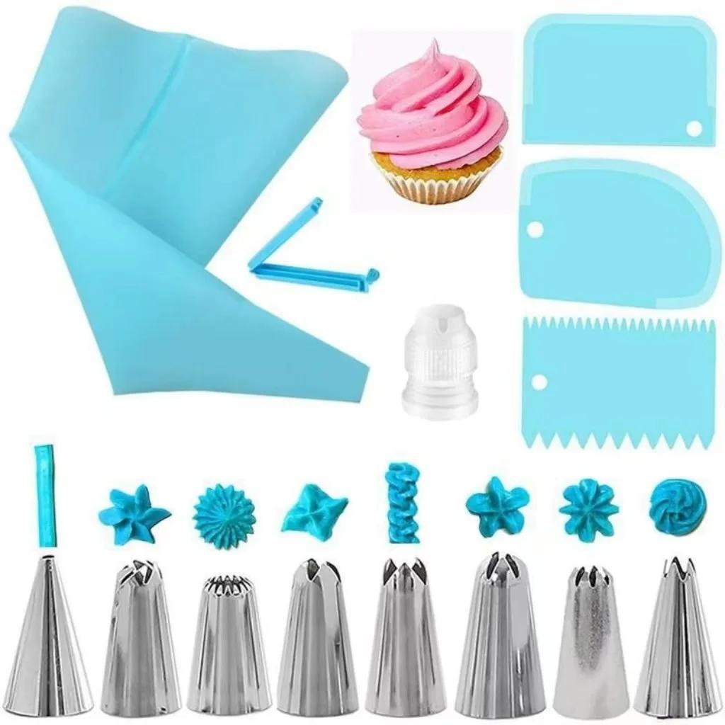 Piping Bags and Tips Set Cake DIY Decorating Kit with Stainless Steel Nozzle Reusable Silicone Pastry Cake Decorating Tools