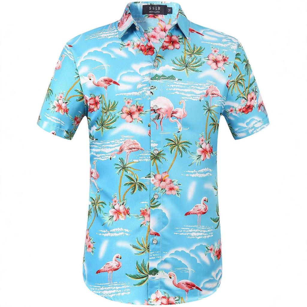 Summer Short Sleeve Flower Shirt Men'S Beach Large Size Casual 3D Digital Printing Men'S Shirt Tide