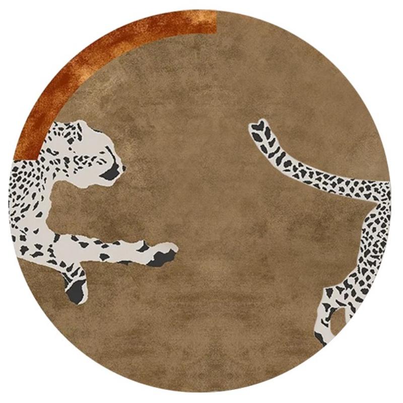 Light Luxury Bedroom Decor Round Carpet Thickend Plush Bedside Floor Mat Fluffy Soft Rug Leopard Pattern Carpets for Living Room