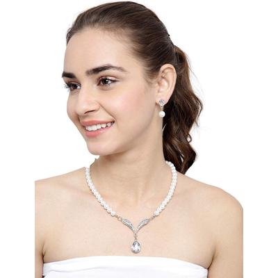 Fashion Crystal Pearl Necklace Set For Women Jewellery Set with Earrings for Women & Girls