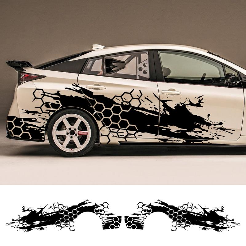 2PCS Car Door Side Stickers Car Livery Honeycomb Stripes Graphics Styling Vinyl Full Body Decor Decals Auto Tuning Accessories