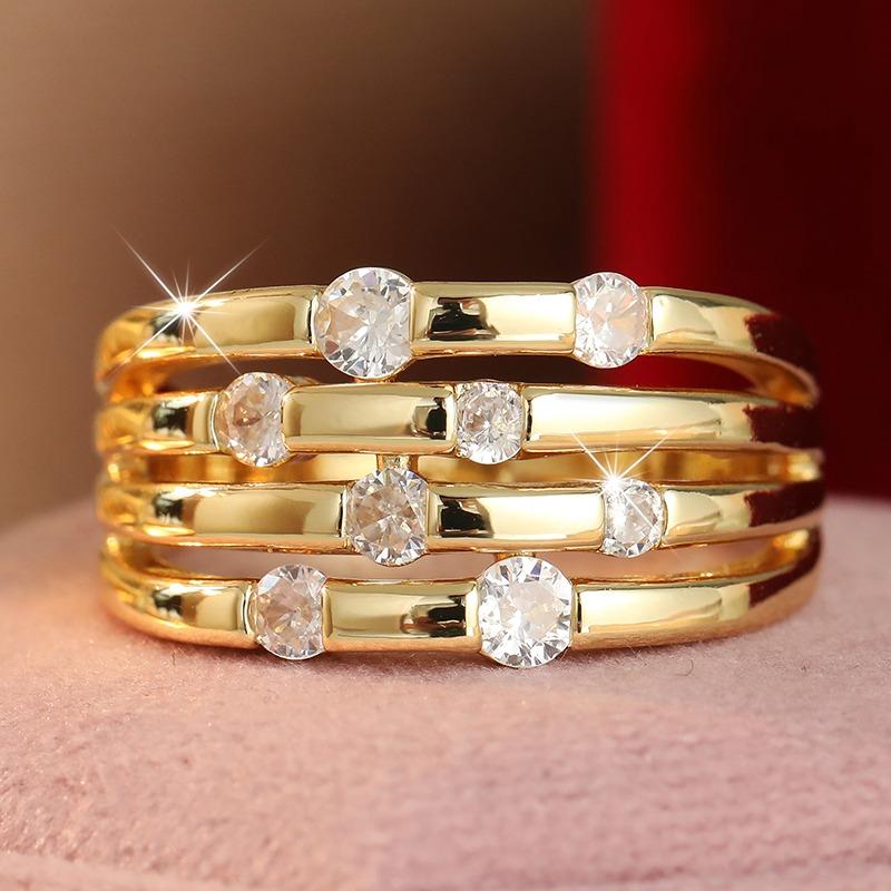 Classic Inlaid White CZ Women's Ring Vintage Gold Color Geometry Daily Wear Party Jewelry Anniversary Gift