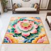 Lotus Area Rug Non-slip Washable Flower Indoor Floor Mat Chinese Style Lotus Carpet Living Room Bedroom Office Home Decoration