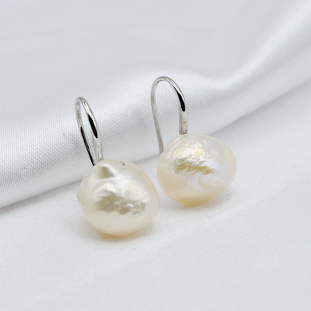 Girls Cute Sterling Silver Earrings Natural White Freshwater Pearl Small Earrings Baroque Style Fish Hook Earrings
