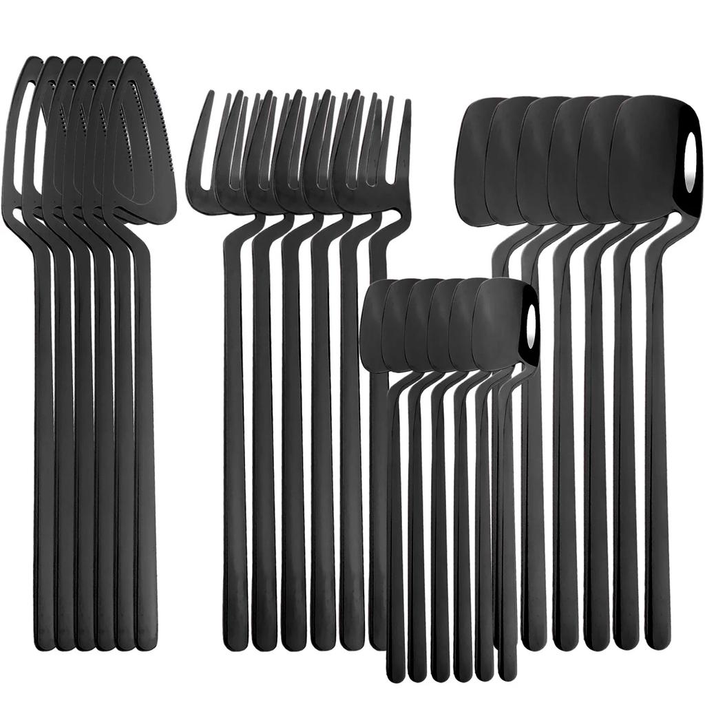 24Pcs Dinnerware Cutlery Set 304 Stainless Steel Dinner Knife Fork Spoon Black Matte Kitchen Flatware Tableware Party Set