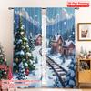 2pcs 2D Flat Printing Merry Christmas Popular Drapes Christmas Village Train Scene_b Polyester Without Electricity Festive