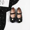 2024 Autumn Girls Shoes Sweet Pearl Princess Casual Leather Shoes Shallow Mary Janes Soft Black Bow Kids Shoes Dress Party Flats