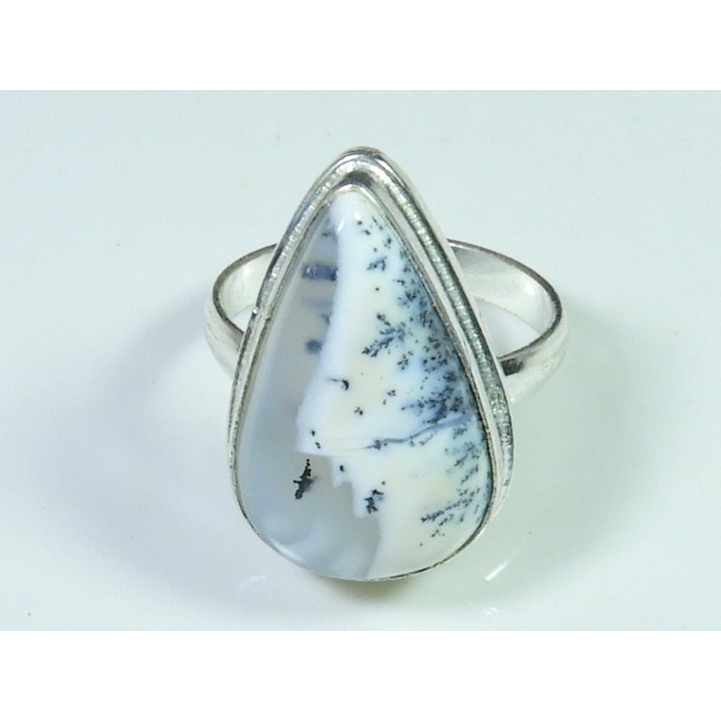 

Natural Dendrite Opal 925 Sterling Silver Pear Handmade Ring Gift US-8.5 MK-49