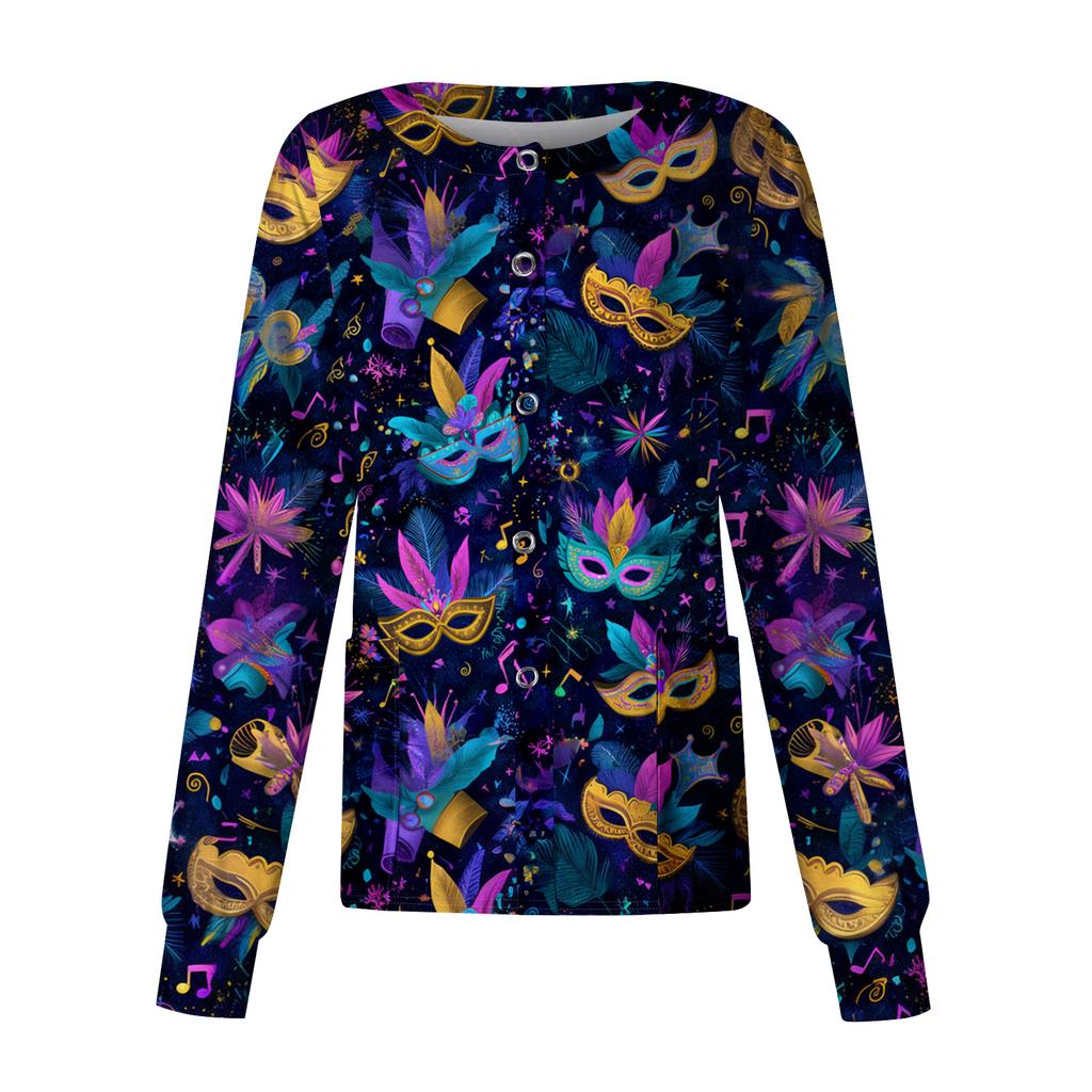 Women's Casual Long Sleeve Single Breasted Printed Dry- Top