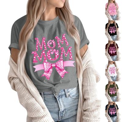 Damen Top Rundhals Lässig Bedrucktes Kurzarm T-Shirt Top