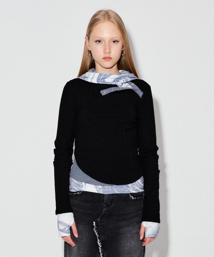 Deviper Mabel Sleeve Tuck Top_Black