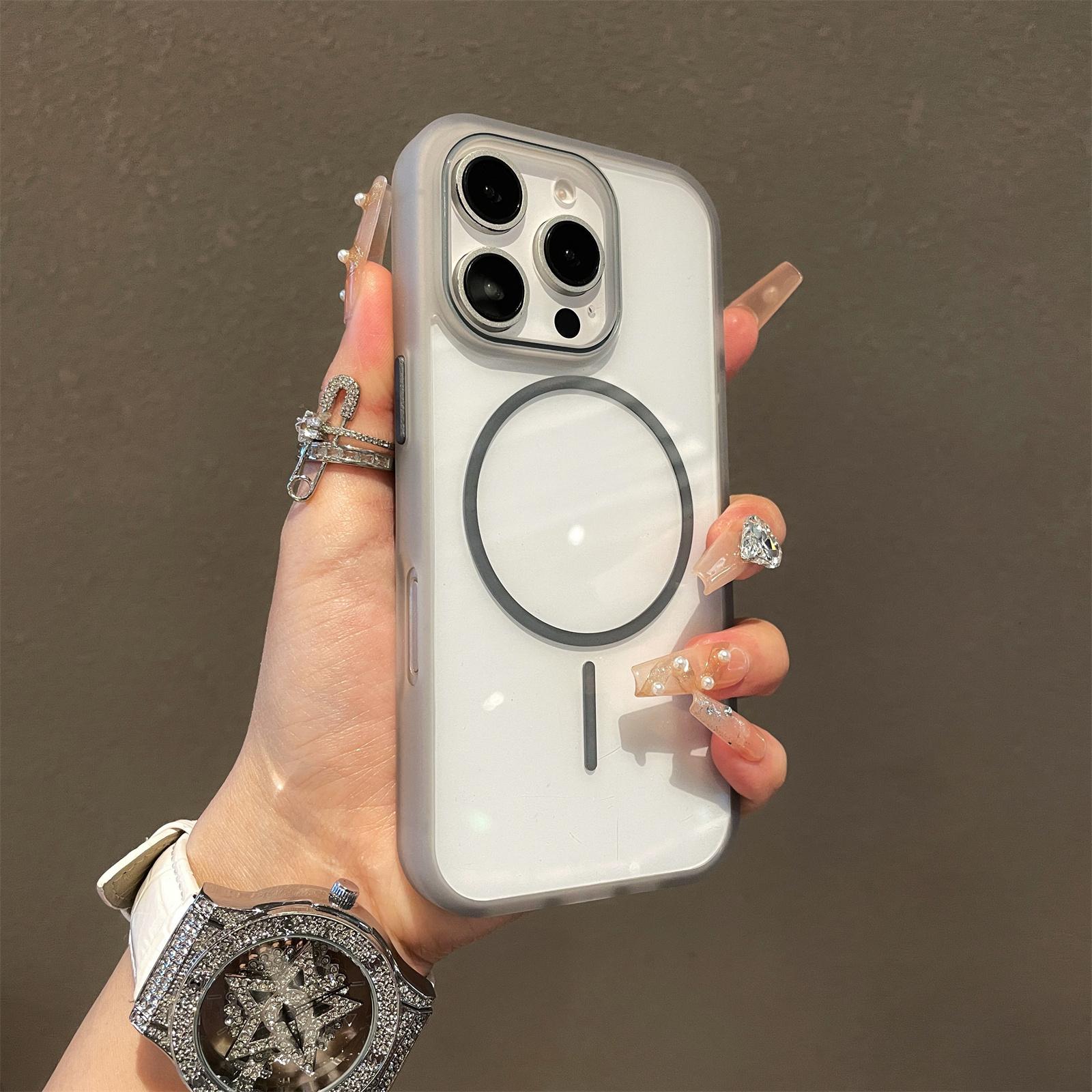 

For iPhone 16 Pro Max Magnetic Case TPU + PC Clear Phone Back Cover D