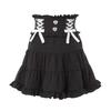 Yumetenbo Lace-Up Ribbon Pearl Tiered Skirt, Tiered Flare, Knee-Length, Sizes LL and 3L, Women's Lolita Style, Mass-Produced, Landmine Style