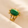 Green Striped Stone Vintage Gold Color Stainless Steel Open Adjustable Rings For Women Men Accessories Finger Jewelry Sun Flower