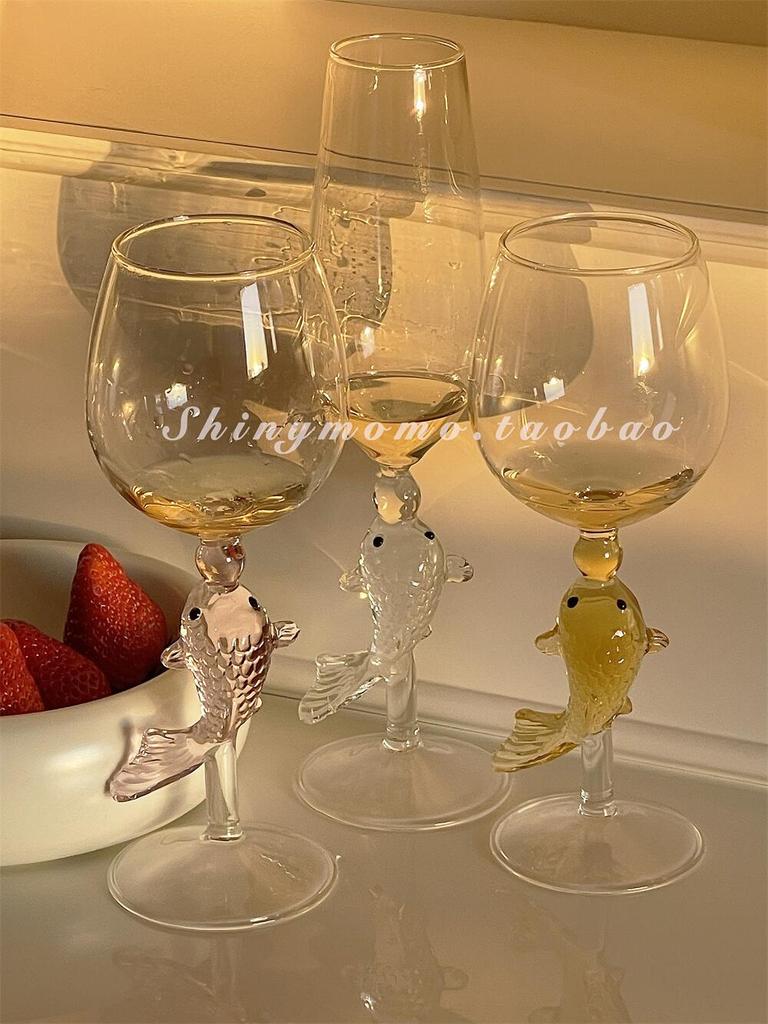 Fish Handle Glass Wine Goblet Glass Cup Champagne Coupes Water Tumbler 300ml