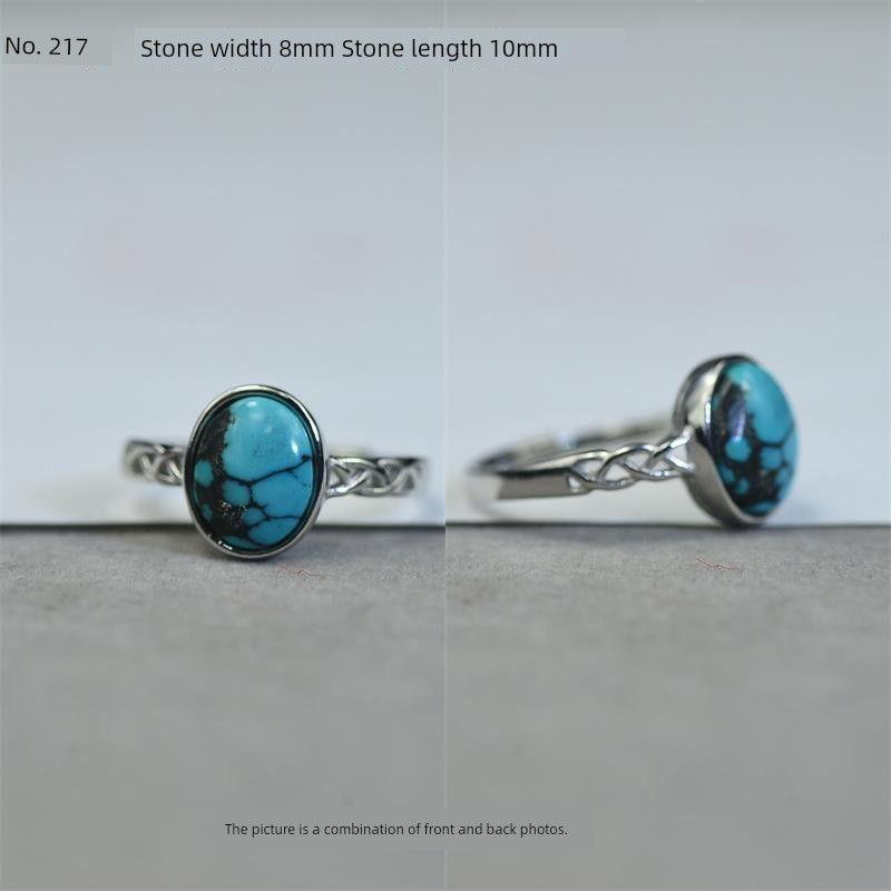 

Raw Ore Natural Hubei Turquoise S925 Silver round Egg-Shaped Ring Surface Men s and Women s Retro Ornament Accessories No. 217