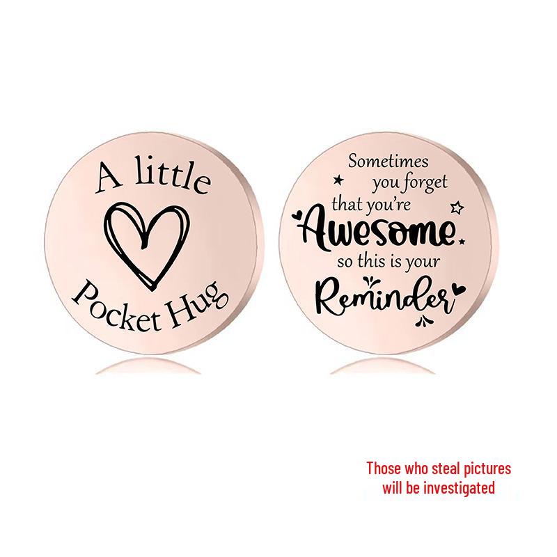 Lucky Charm Motivational Coin: Engravable Stainless Steel Couple & Family Gift Ornament.
