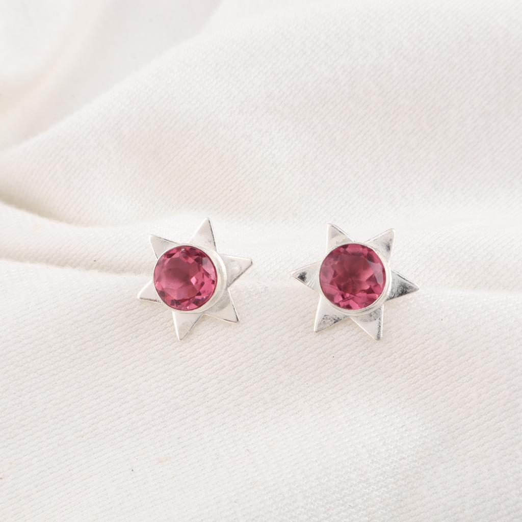 Pink Tourmaline Gemstone Earrings, Handmade 925 Solid Sterling Silver Jewelry, Meditation Earrings Jewelry For Women