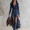 Cross-border Europe, America, Amazon Lndependent Station, New Autumn and Winter Deerskin Velvet Splicing Chiffon Long Dress