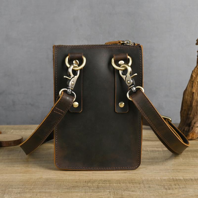Retro Genuine Leather Waist Bag – Multifunctional Crossbody Pouch for 6-inch Phones