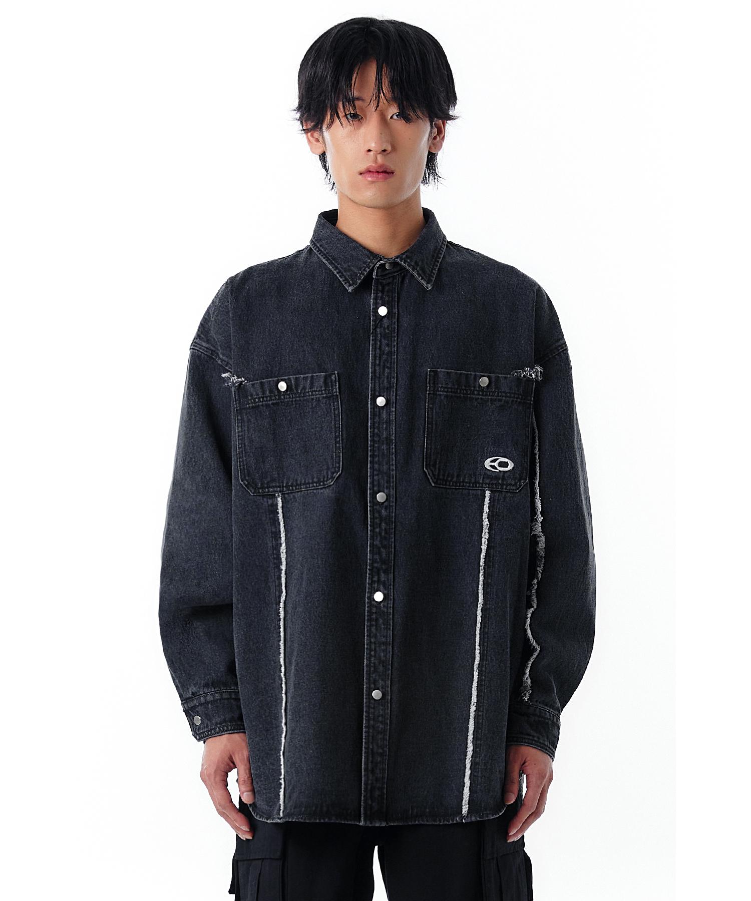 Oy W.L Cutting Washed Denim Shirts-Black 1 Size