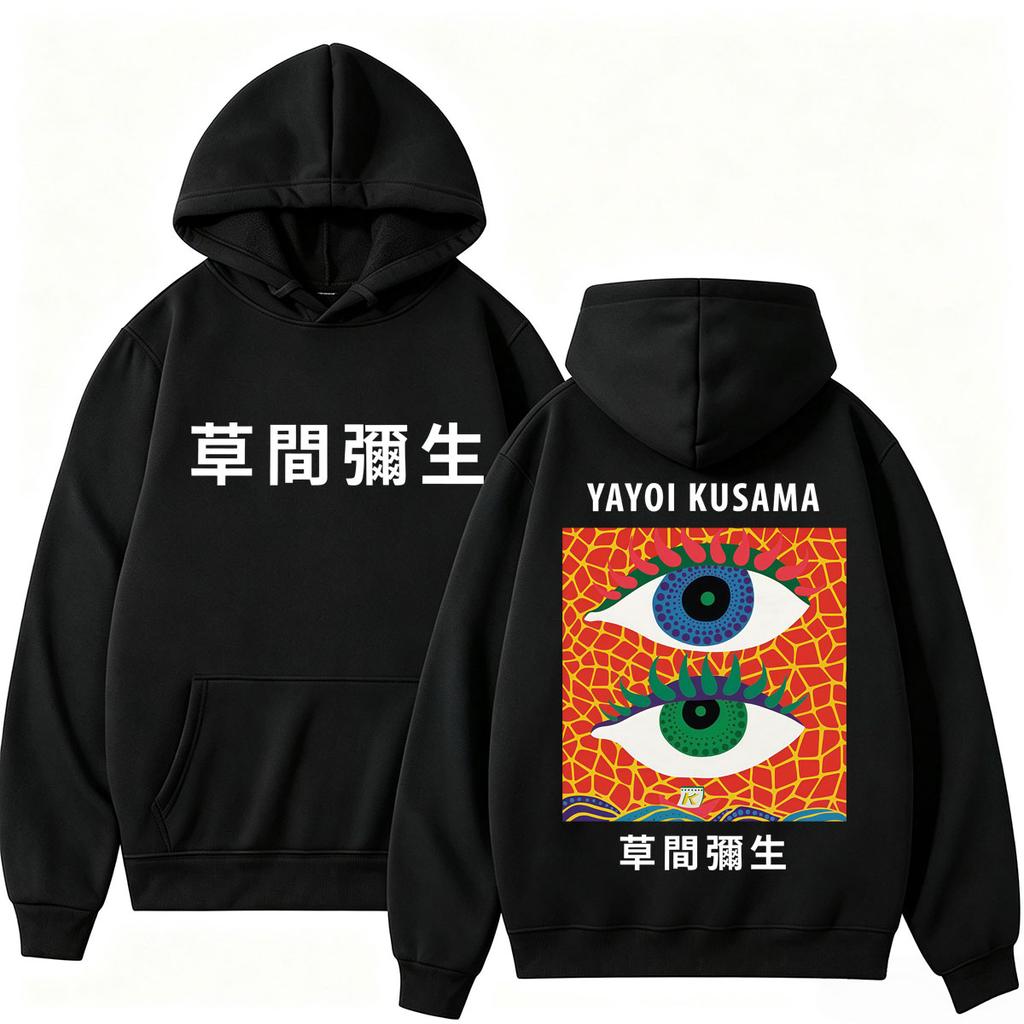 Felpa Grafica Artista Yayoi Kusama Stile Giapponese Unisex Arte Unico Vintage Manica Lunga Ampia Pile Casual Tuta Streetwear