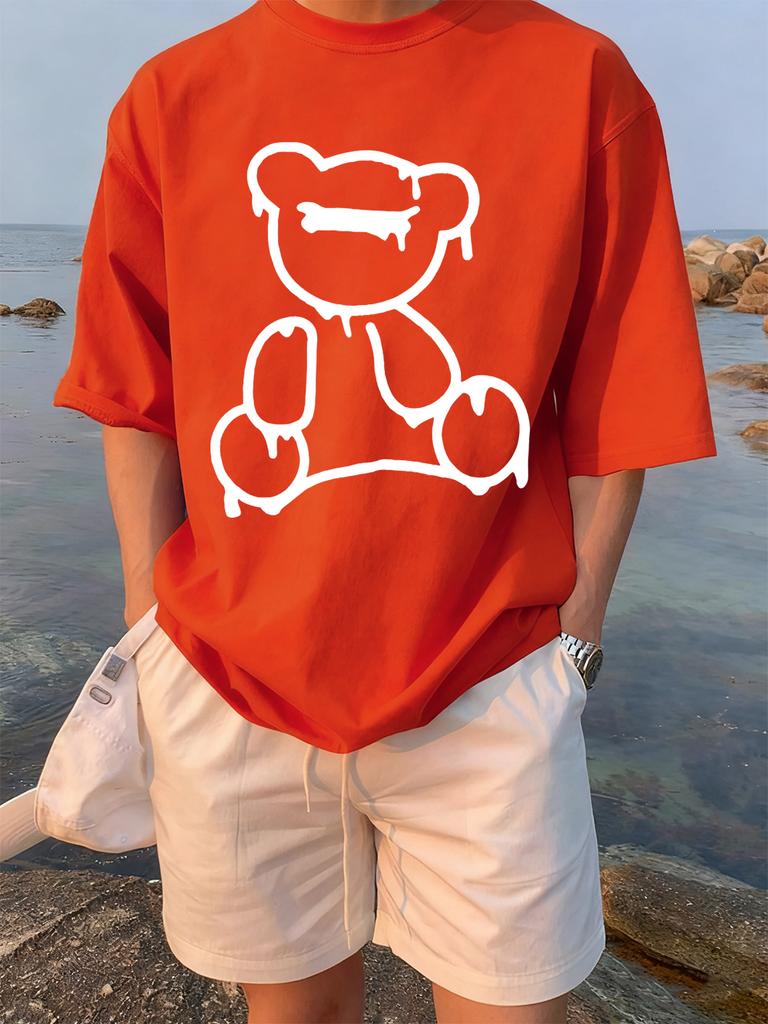 The Melting Cartoon Bear Prints TShirts Womens Cotton Summer Short Sleeve Tees Soft Loose ONeck Tops Casual Womans Clothes