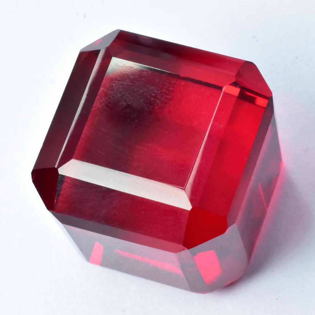 CERTIFIED Extremely Rare Lab-Created Red Ruby 53.40 Ct Loose Gemstone Cube Cut S-1231