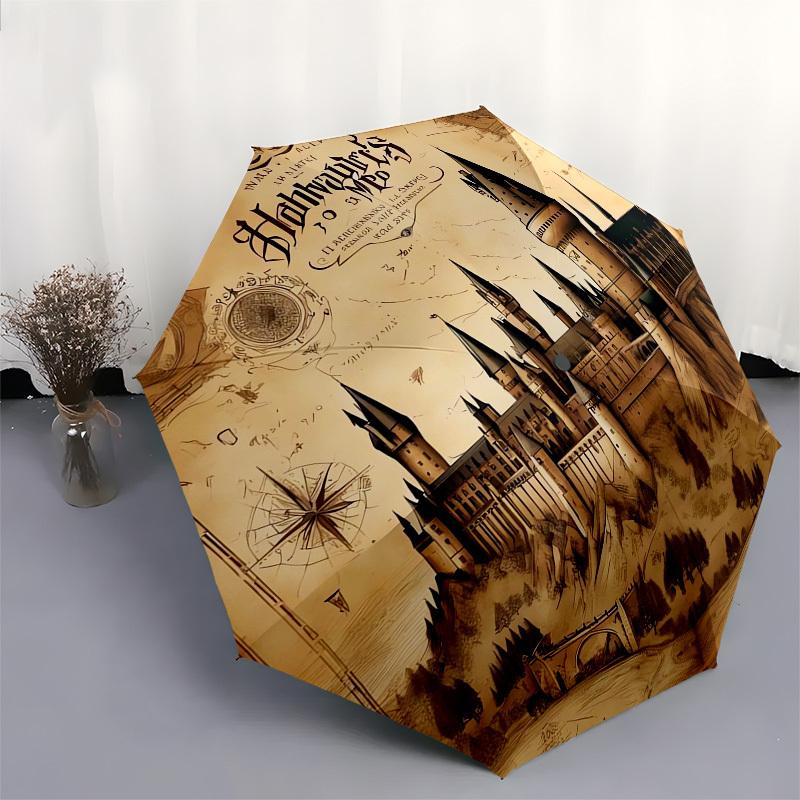 1pc "Hogwarts Castle Map" Umbrella with Plastic Handle,Cartoon Pattern,Suitable for All Seasons Multi-functional Umbrella523