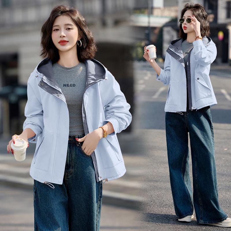 

Женская приталенная куртка-ветровка на весну/осень 2025 LU8979 - Свободный крой, Мода для миниатюрных M 90-115 Jin синий