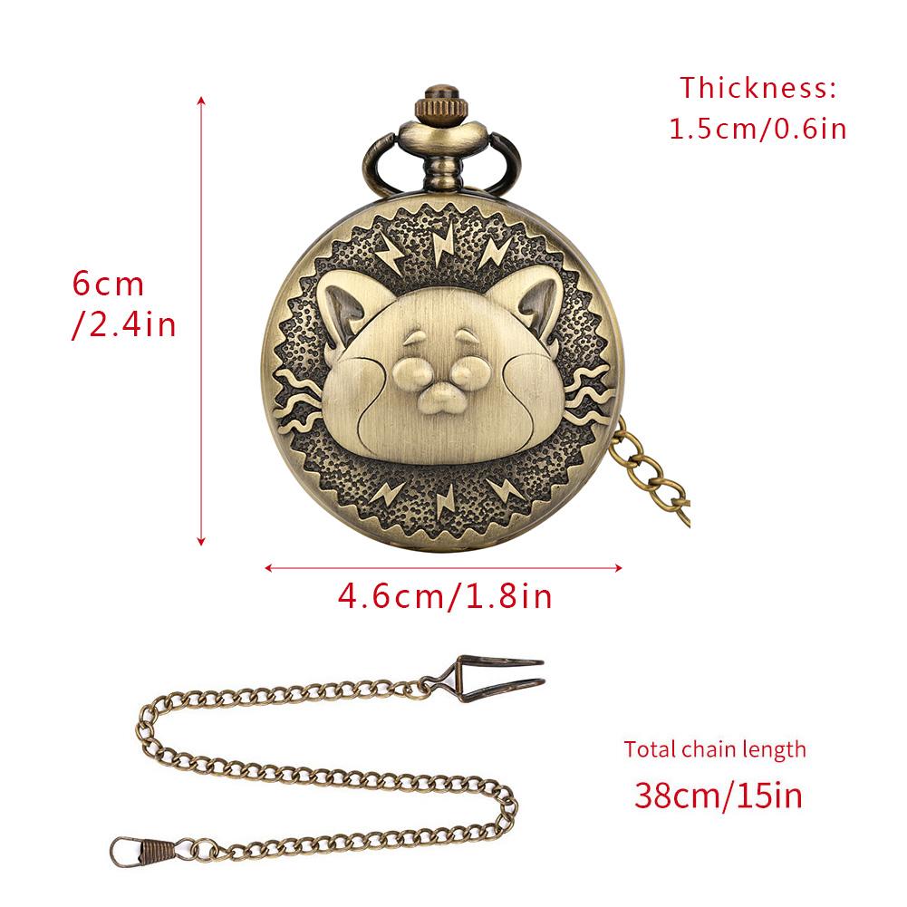 Vintage Pet Cat Head Shaped Quartz Pocket Watch Animal Necklace Steampunk Pendant FOB Clock with 80cm Necklace/30cm Hook Chain