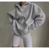 Sudadera con capucha de manga larga extragrande para mujer con estampado de letras, mezcla de algodón, top casual