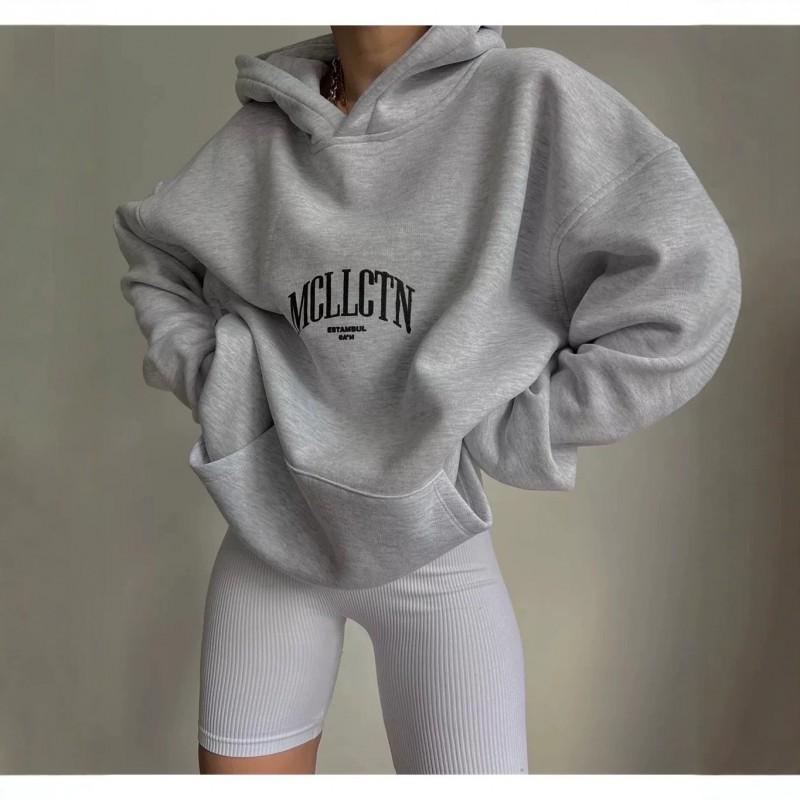 Sudadera con capucha de manga larga extragrande para mujer con estampado de letras, mezcla de algodón, top casual