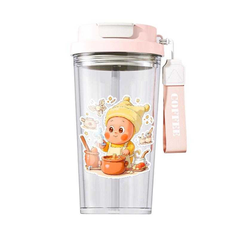 Star People Large Simple Lily Straw Water Cup - High Capacity Plastic Coffee Cup for Girls