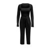 Women's Color Two Piece Outfit Square Neck Long Sleeve Top and Elastic Waist Pants with Pockets