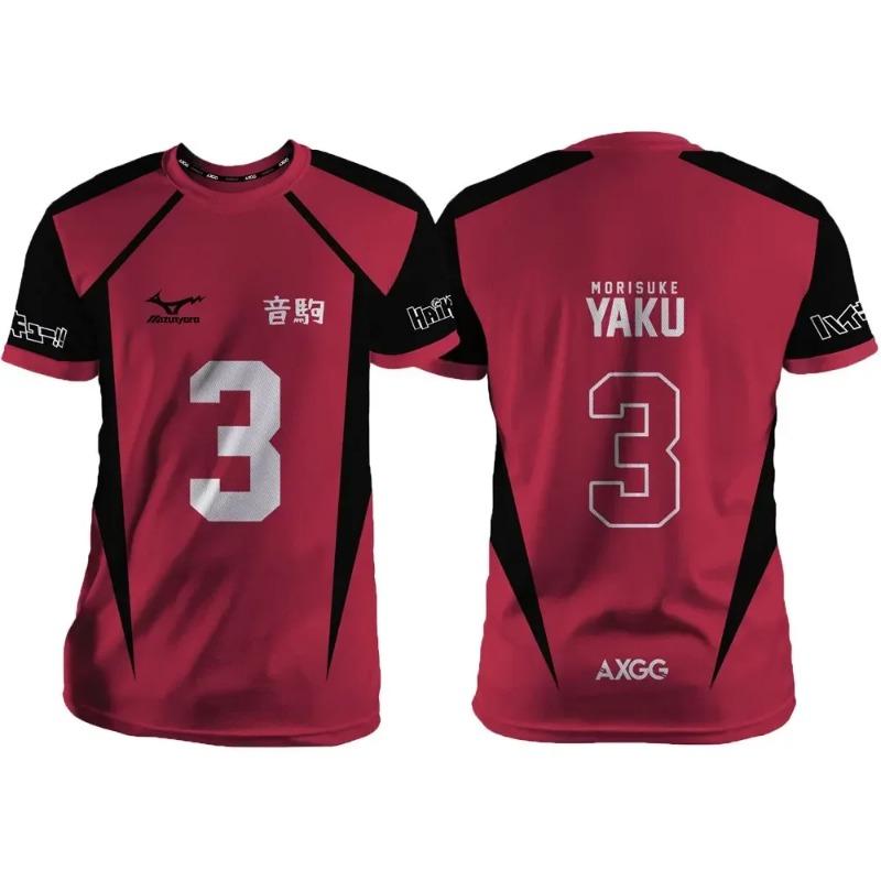 Haikyuu Nekoma Red Cartoon Anime Cosplay Men's Jersey Summer Short Sleeve Adult