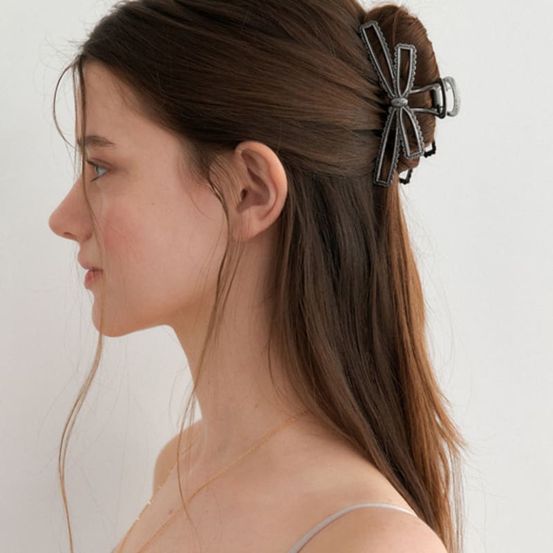 

OVLA lace ribbon metal hair clip_colors HC048 black