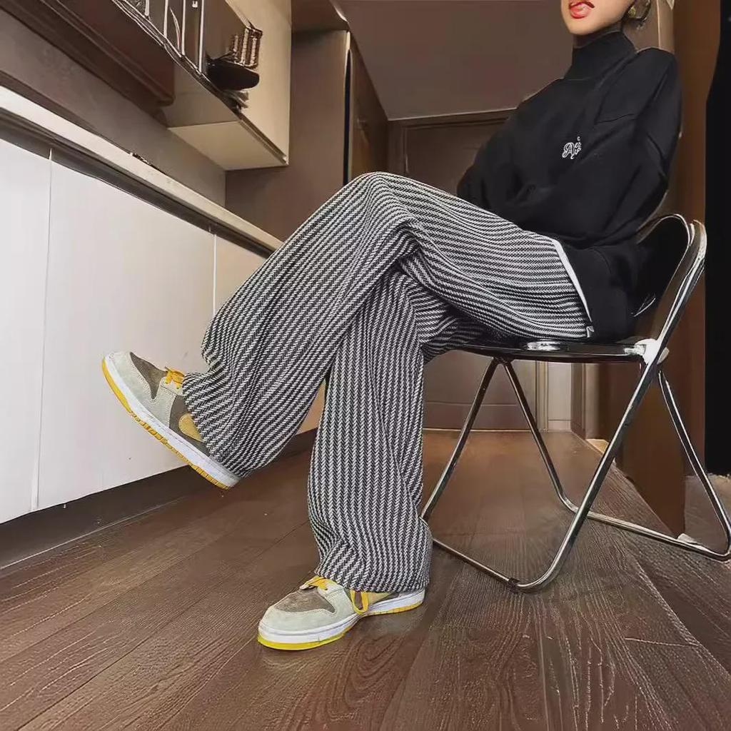 American Retro Black Vertical Striped Oversized Casual Wide-Leg Pants