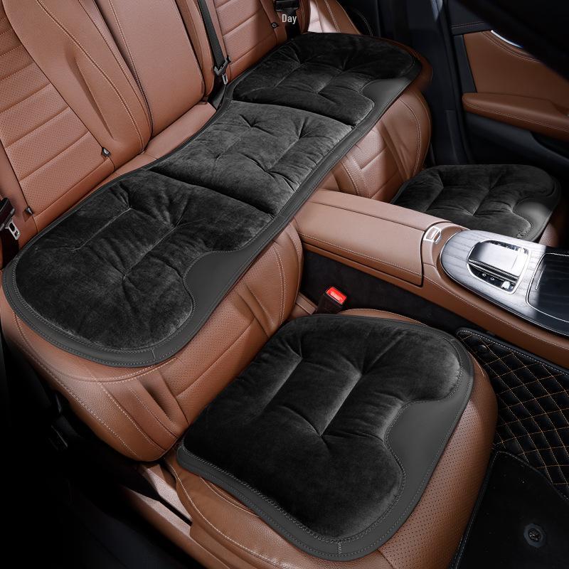 Luxury Flannel Winter Plush Car Seat Cushion for Mercedes-Benz & BMW - Thick, Warm, Three-Piece Rear Set