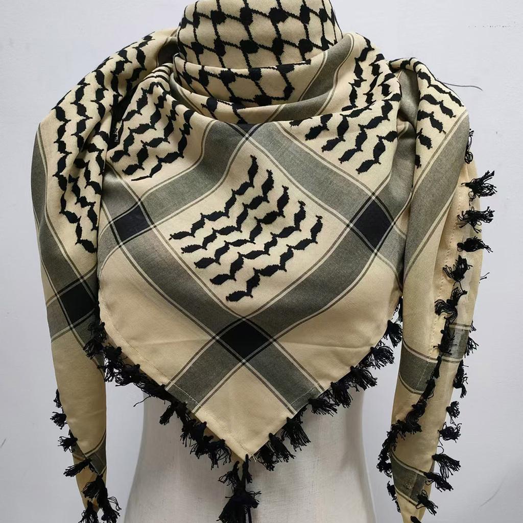 Arab Shemagh Scarf for Men Breathable Polyester Desert Neckwrap Tassels Neckerchief Hijab Shawl for Casual and Formal Ev