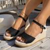 Women Casual Beach Sandals Platform Wedge Lightweight Summer Strap Casual Rope Thick Sole Bohemian Increased Fish Mouth Sandal